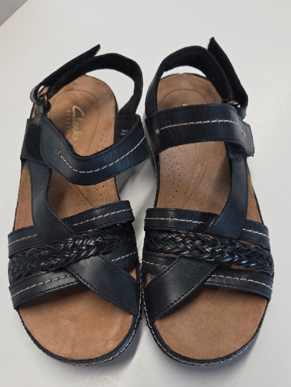 Clarks Black Braided-Strap Leather Women's Comfort Sandals Size 6 - Picture 2 of 6